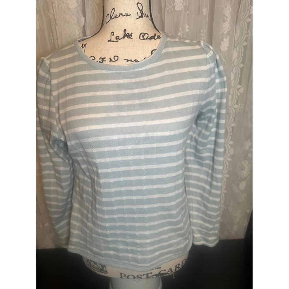 Croft & Barrow Petite Striped Long Sleeve Top PS Blue White